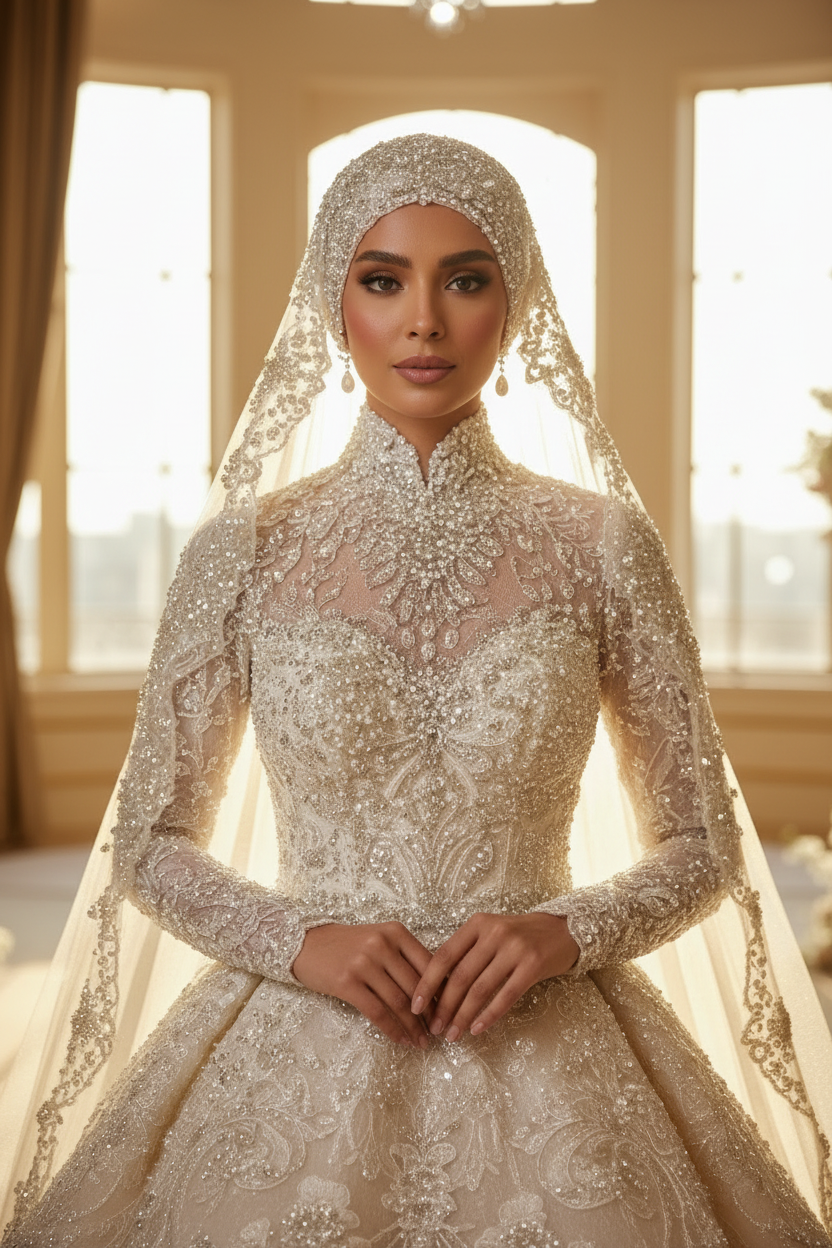 G21-008 ملكي محتشم Couture فستان عروس — كريستال Embroidery Upper Bodice تفصيل