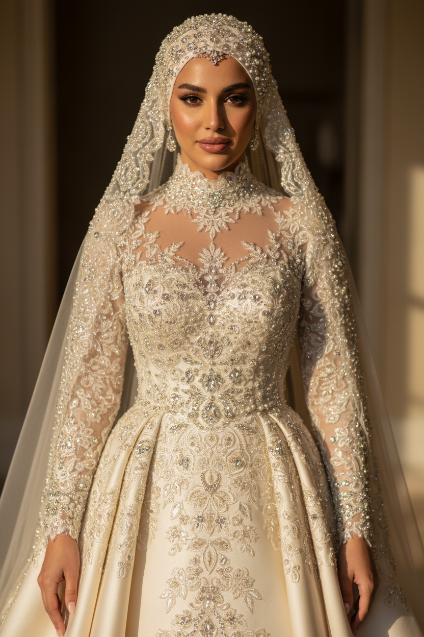 G21-011 محتشم Couture قصة قصة -Line فستان عروس — Full Body Front عرض