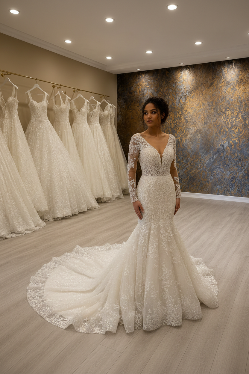 G21-010 عاجي حورية البحر Fit & Flare فستان زفاف — Main Storefront عرض
