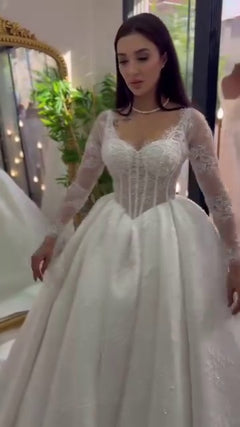 G21-024A - فستان زفاف شمبانيا أنيق منفوش - Gelinlik21