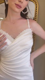 G21-096A - عاجي فستان زفاف منفوش من الدانتيل المطرز بالخرز
